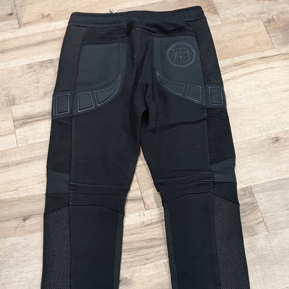 Mens BALMAIN Embossed Moto Jogger Pants Black Large - Picture 4 of 11